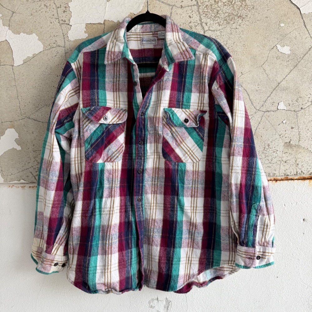 Vtg FiveBrother‎ Flannel Shirt Plaid Heavy Cotton Mens XL Outdoor Cabincore